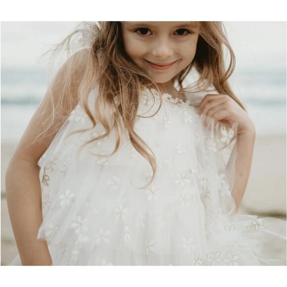 Petite Hailey Girl's Ivory Daisy Layered Tutu Sheer Dress Size 3 - Picture 1 of 7